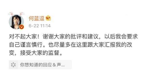 何蓝逗为什么道歉